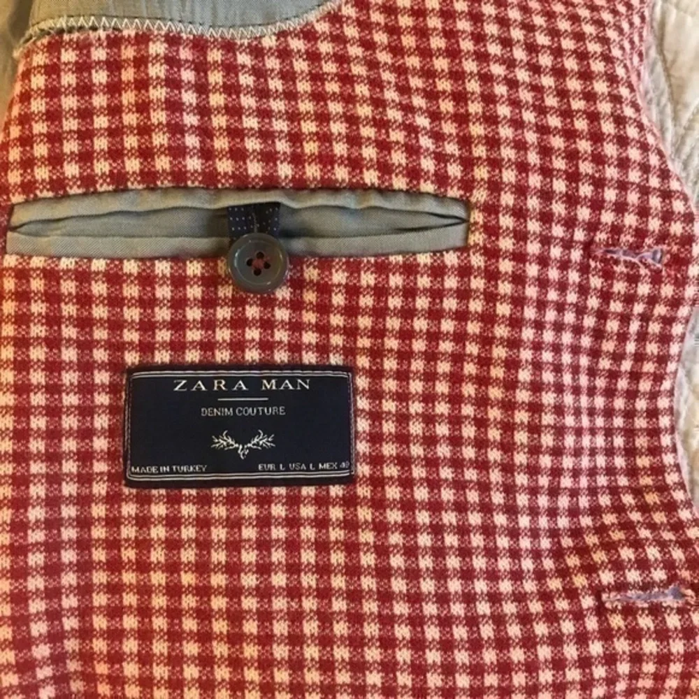 Zara Man Demin Couture Plaid  Blazer Size L